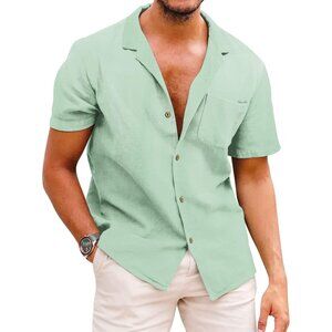 Men's Hawaiian Floral Shirts Cotton Linen Button Down Holiday Beach Shirts